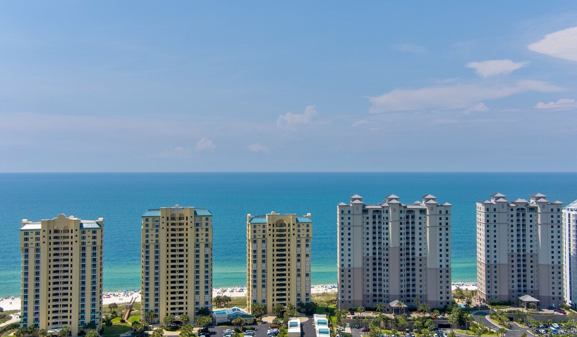 Aerial view of the beach at Perdido Key, Florida in July